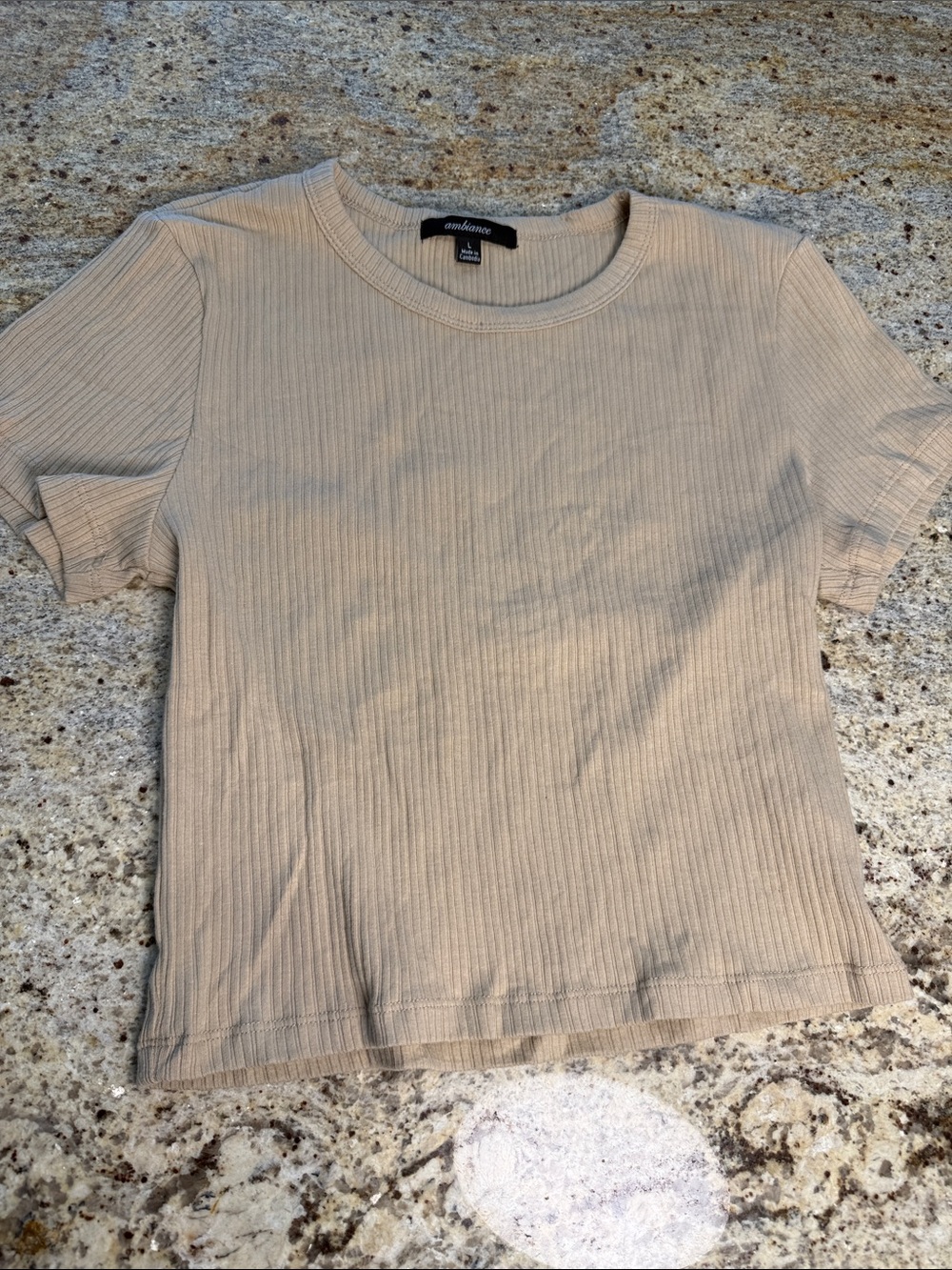 Ambiance Beige Ribbed Short Sleeve Crew Tee